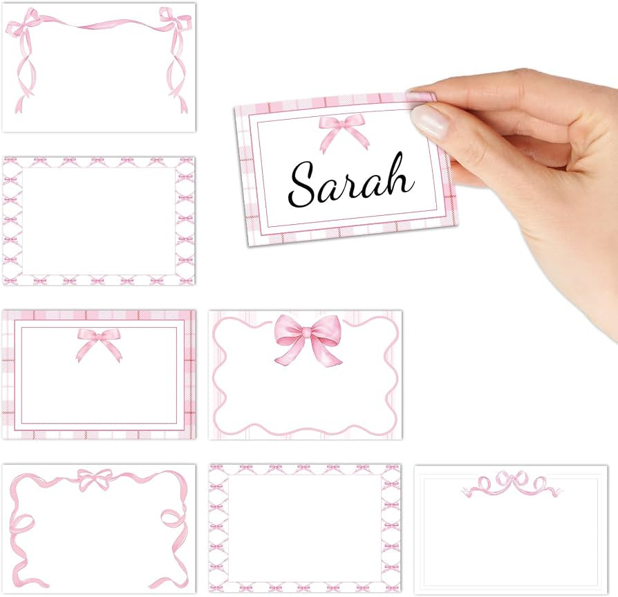 Whaline 180 Pcs Pink Bow Name Tag Stickers Pretty Bowknot Rectangle Nameplate Stickers Classroom ... | Amazon (US)