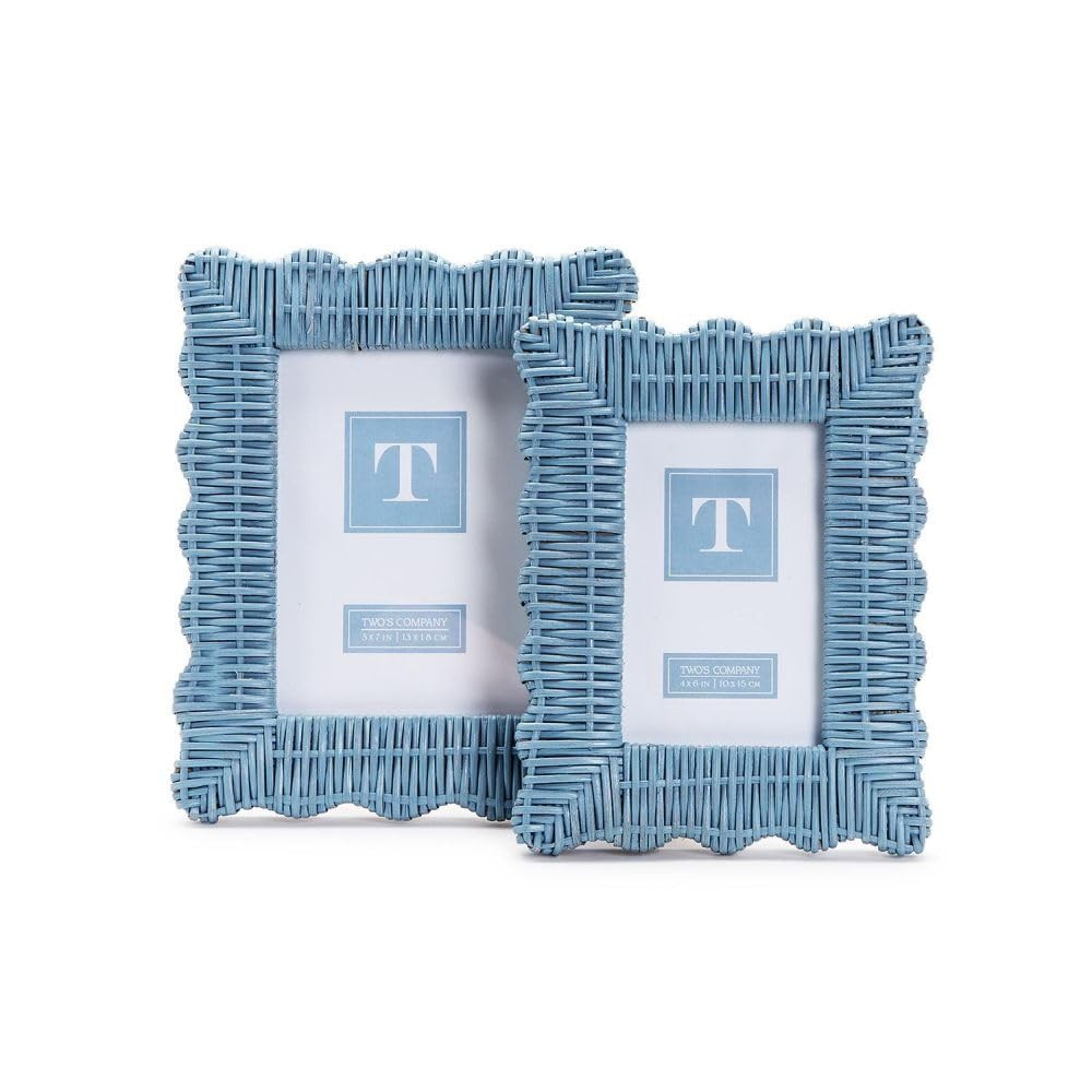Two's Company Blue Wicker Weave Photo Frames - Handmade Rattan Frames for 4x6 & 5x7 Photos, Boho ... | Amazon (US)