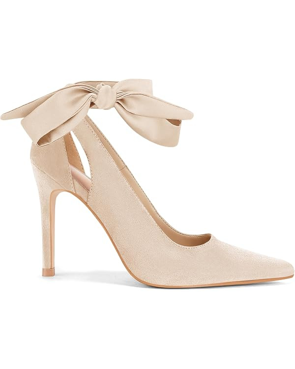 Fashare Womens High Heels Bow Tie Back Sexy Stiletto Ankle Strap Wedding Dress Pumps Shoes | Amazon (US)