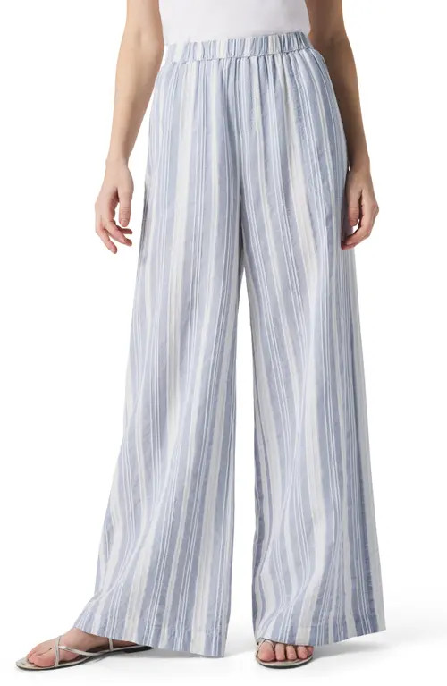 Splendid Raegan Stripe Wide Leg Pants in White/Seaport at Nordstrom, Size Large | Nordstrom