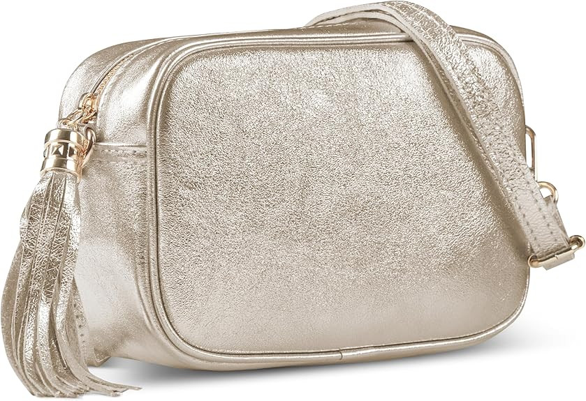 TAKEASY Italian Genuine Leather Crossbody Bag for Women with Zipper and Long Strap | Small Should... | Amazon (US)