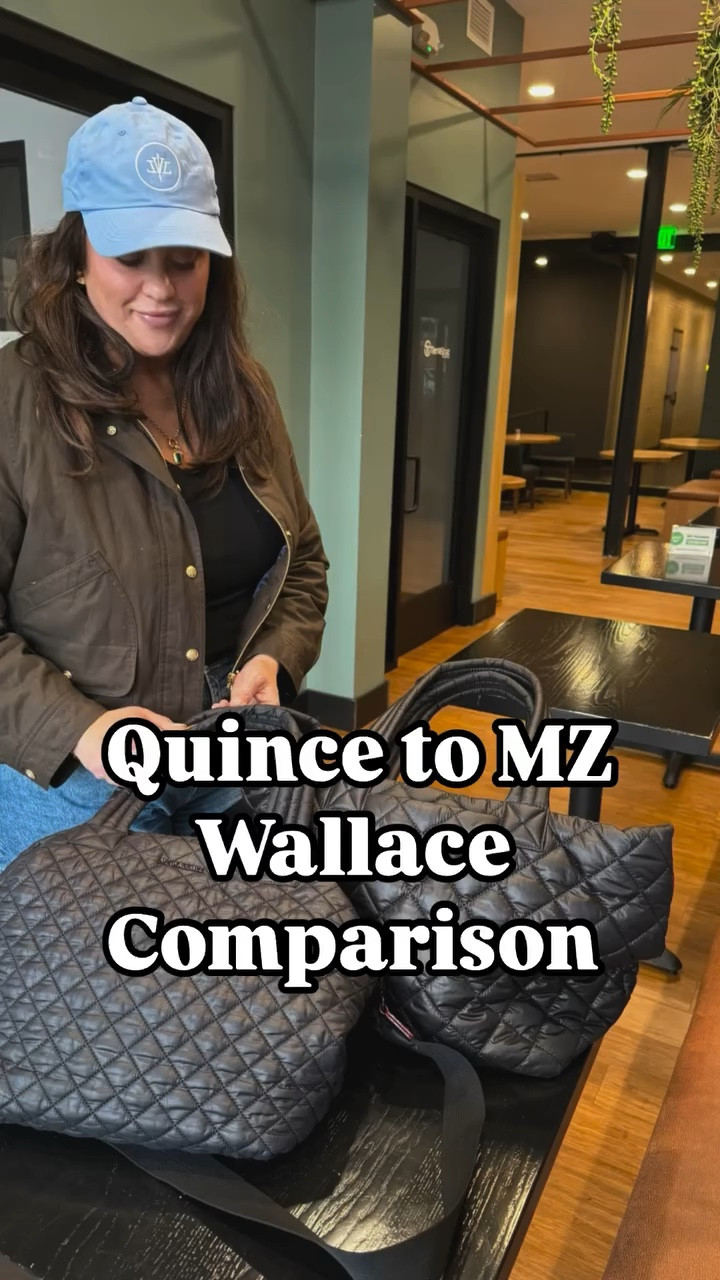 We love the @mzwallacenyc Totes for everyday transport and travel. Missy has the Medium Metro Tote and I have the Large Metro Tote. We like the totes because they are so light and hold so much, while still looking chic.

As far as the comparison goes, in the end, we prefer the MZ Wallace.  In regards to appearance, the @onequince has larger quilting, but they are the same size. MZ Wallace is slightly lighter and has more of a slouch to it because it is not as puffy as the Quince. The material is very similar, though. The number of interior organizers and pockets are the same, yet the MZ Wallace seems to have wider internal pockets. Both come with crossbody straps, organizer and a luggage trolley strap that doubles as another exterior pocket when zipped at the bottom. Because of how light the material is, the shoulder straps are slippery on both bags. You can buy “strap gummies” that attach to the bottom part of the strap to help prevent slipping. 

The Quince version is still a great bag - especially for the price. If you have been wanting an MZ Wallace bag, they have this tote in the reel, a backpack and a duffel version in three different colors. 

Comment “link” for the link to all of the bags and the strap gummies.