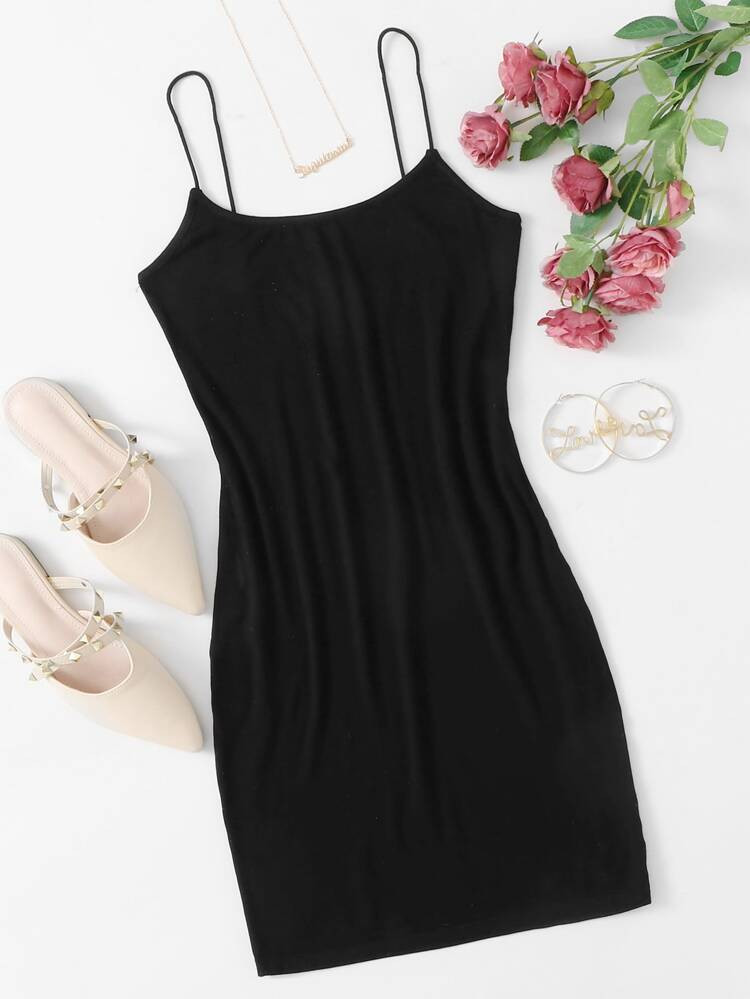 SHEIN Solid Fitted Slip Dress | SHEIN