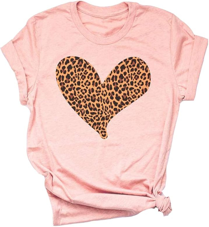 Womens Valentines Shirts Plaid Love Heart T Shirt Cute Leopard Valentine's Day Graphic Tees | Amazon (US)