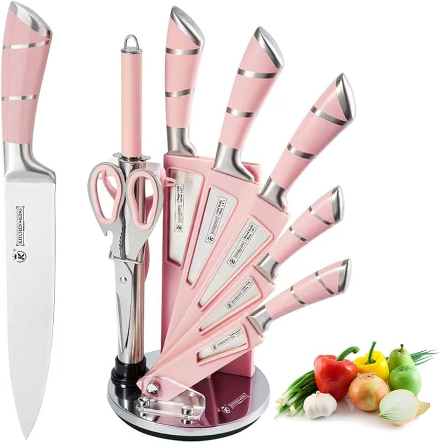Pink Kitchen Knife Set, 9-Piece - Non-Stick, Sharp, High Carbon Stainless Steel Knives with Acryl... | Amazon (US)