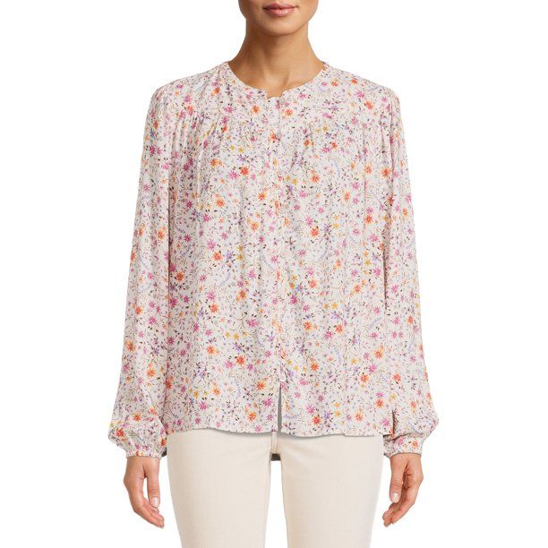 Time and Tru Women's Puff Sleeve Popover - Walmart.com | Walmart (US)