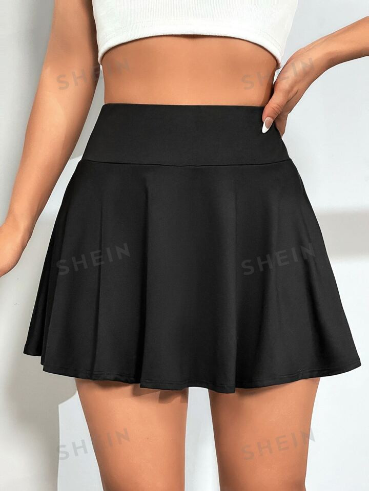 SHEIN EZwear Solid Wideband Waist Flare Skirt | SHEIN USA | SHEIN
