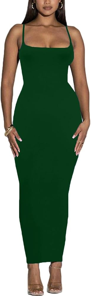 Women's Spaghetti Strap Bodycon Dress - Summer Casual Maxi Club Party Long Tight Slip Dresses | Amazon (US)