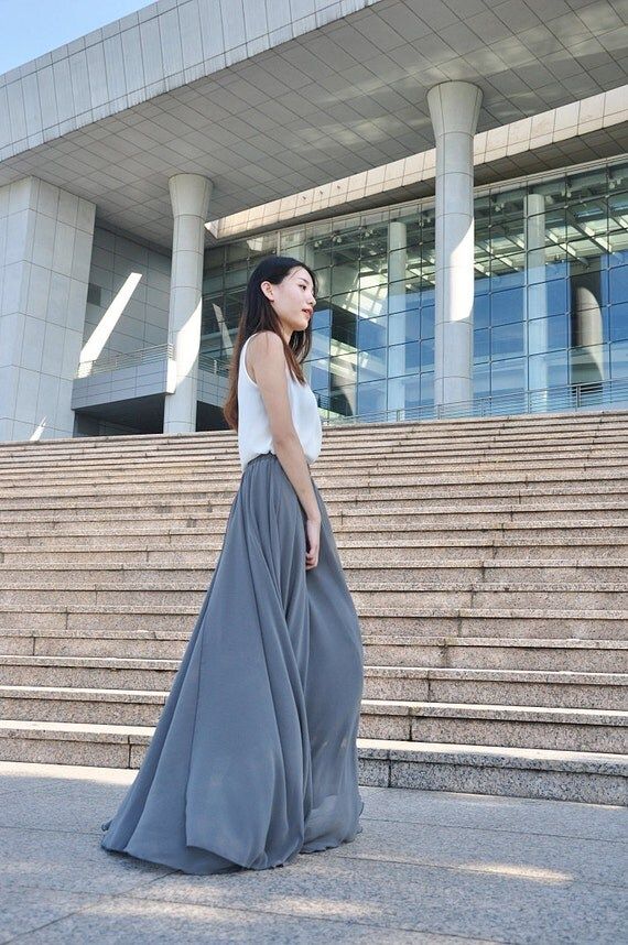 High Waist Maxi Skirt Chiffon Silk Skirts Beautiful Bow Tie Elastic Waist Summer Skirt Floor Length  | Etsy (US)