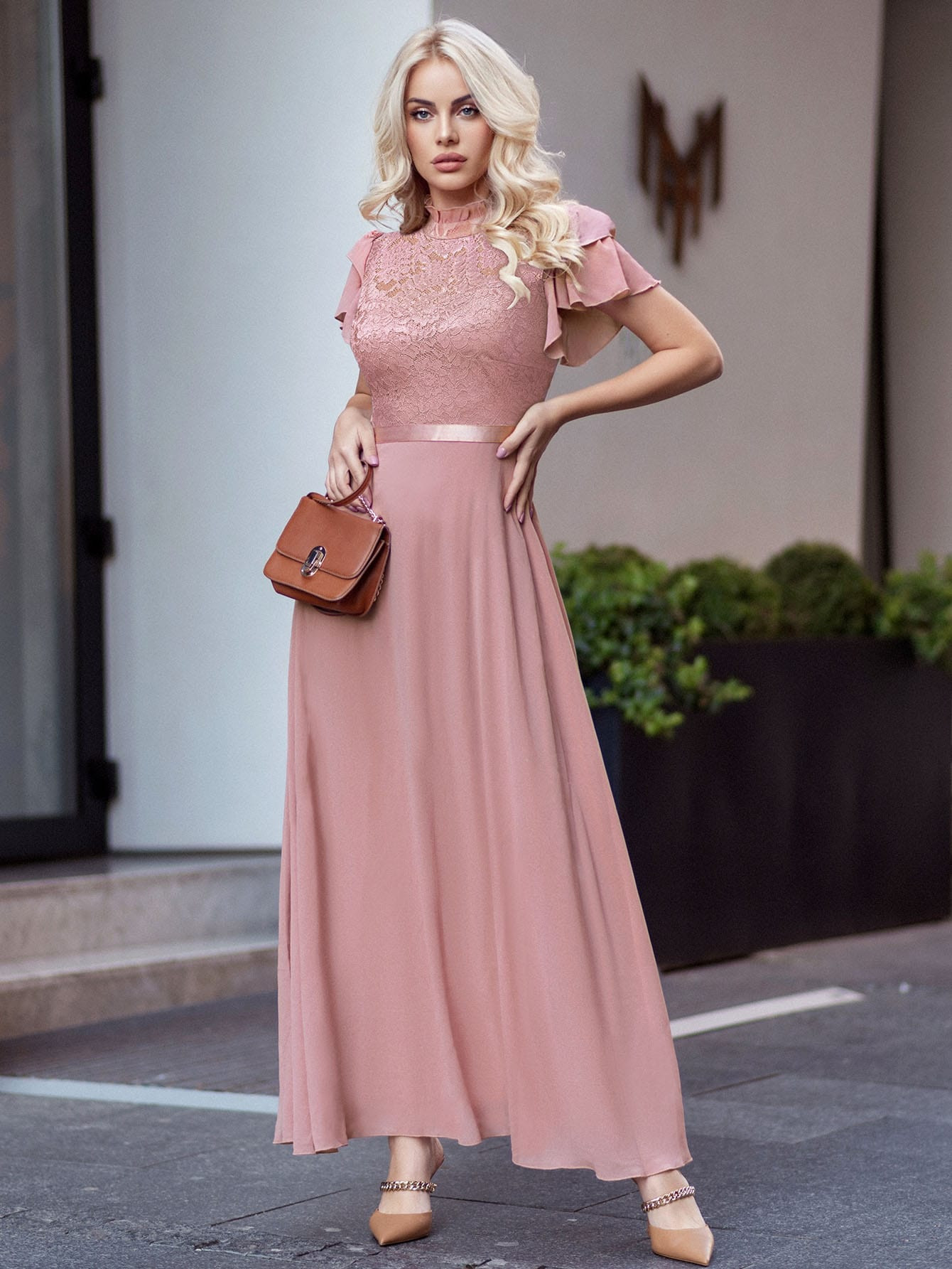 MIUSOL Contrast Floral Lace Butterfly Sleeve Maxi Formal Dress | SHEIN