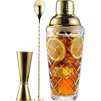 Glass Cocktail Shaker Set with Built-in Strainer – 16oz Thickened Pineapple Glass Gold Shaker S... | Amazon (US)