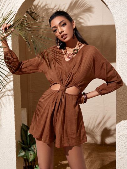 Cut Out Batwing Sleeve Romper | SHEIN