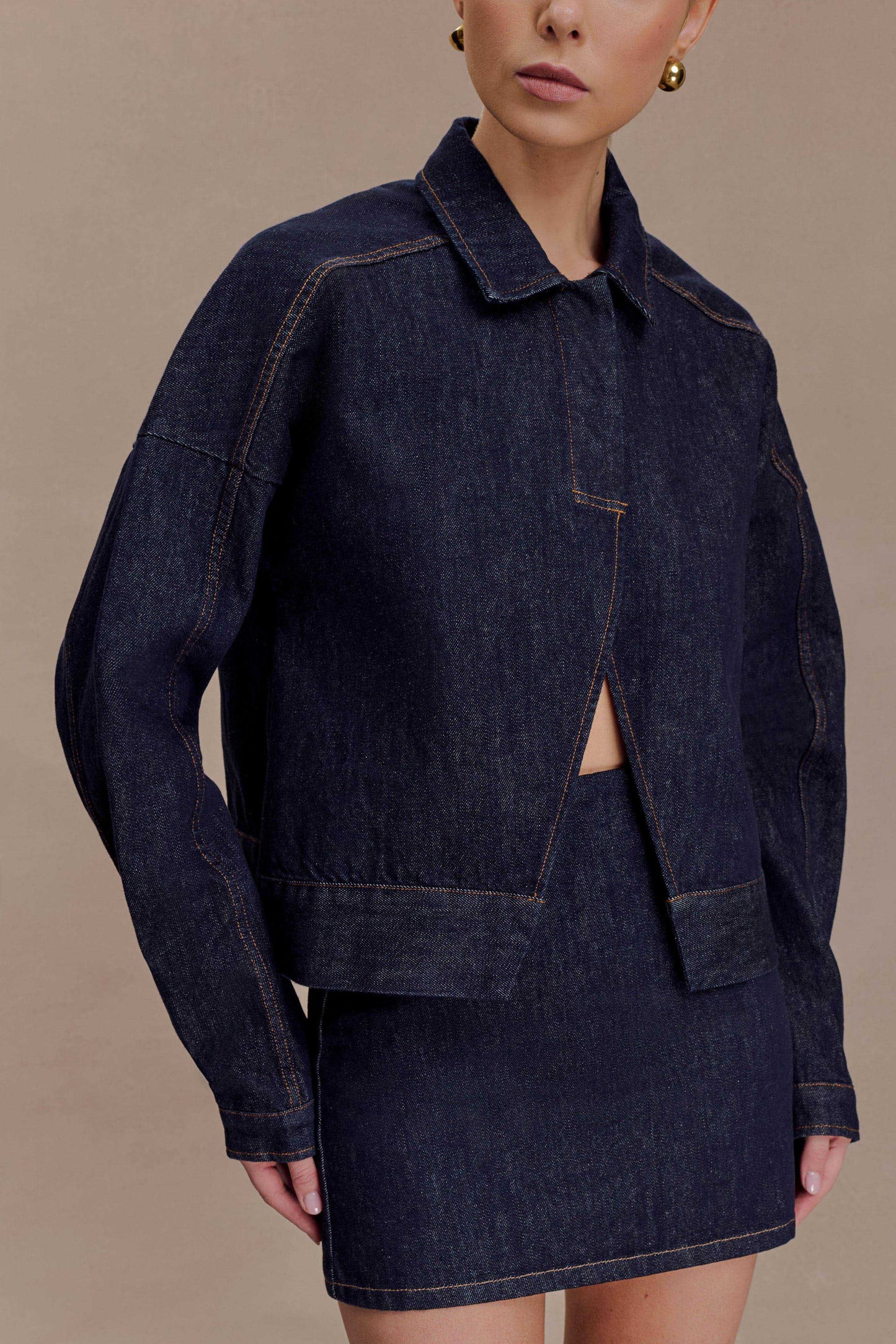 Oversized Jacket Top - Washed Indigo Blue | MESHKI US