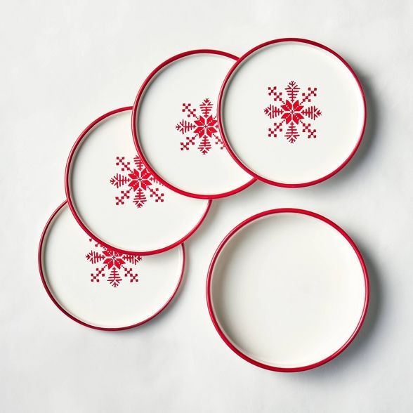 4pk Decorative Snowflake Enamel Coaster Set Red/Cream - Hearth & Hand™ with Magnolia | Target