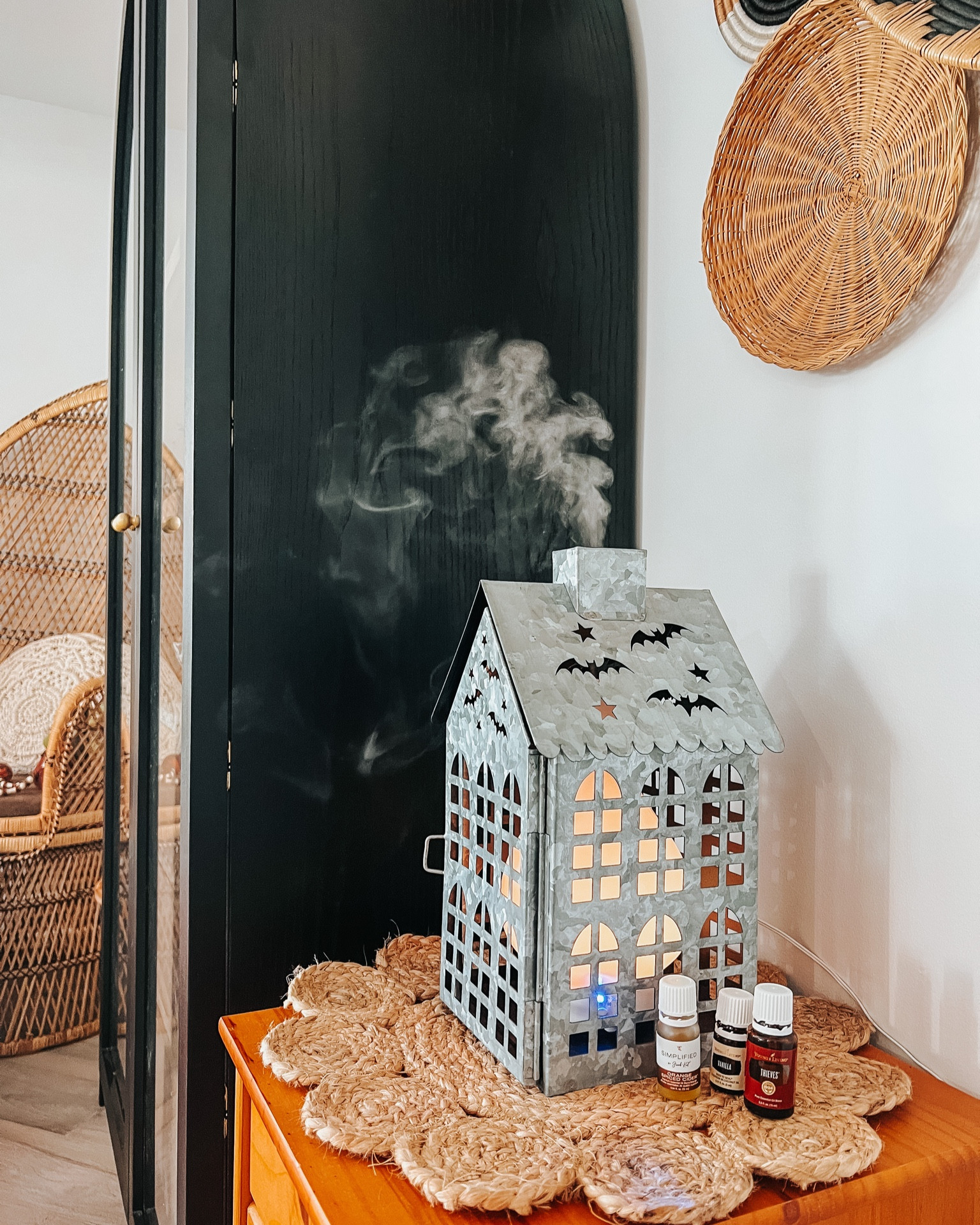 My favorite fall diffuser trick!! Put your diffuser inside of a galvanized spooky Halloween house from Homegoods or T.J.Maxx! Makes for cute fall decor! Hutch shown is: Anthropologie fern cabinet  

#LTKSeasonal #LTKHalloween #LTKhome
