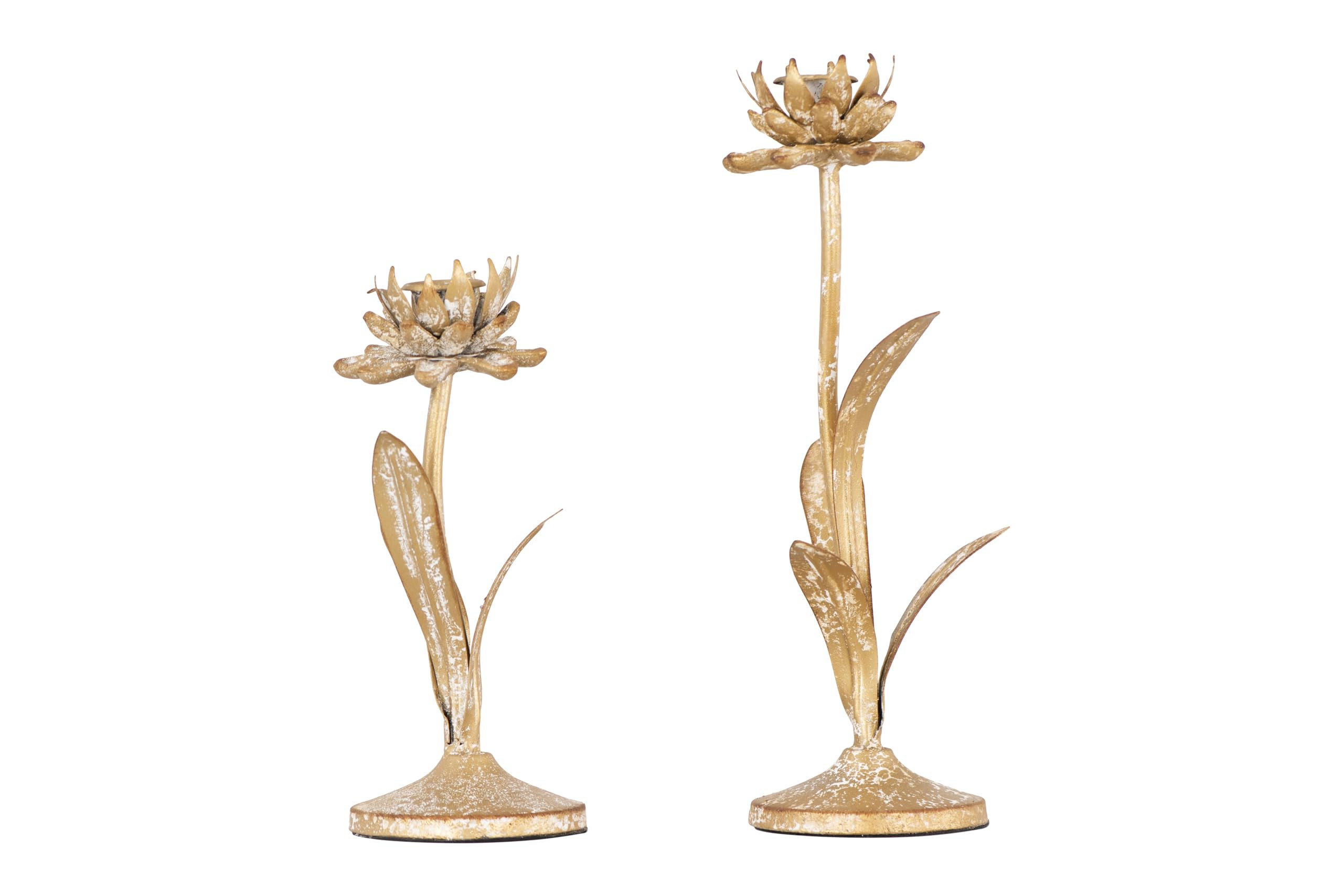 Creative Co-Op Cut Metal Flower Shaped Taper Candle Holder in Distressed Gold Finish (Set of 2 Si... | Amazon (US)
