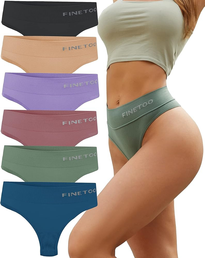 FINETOO 6 Pack High Waisted Thongs for Women, Nylon Spandex Panties Breathable Soft Stretchy Unde... | Amazon (US)
