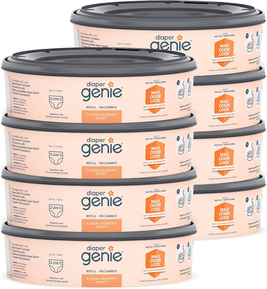 Diaper Genie Bags Refills 270 (Pack of 8) Clean Laundry Scent | Diaper Pail Refills with Max Odor... | Amazon (US)