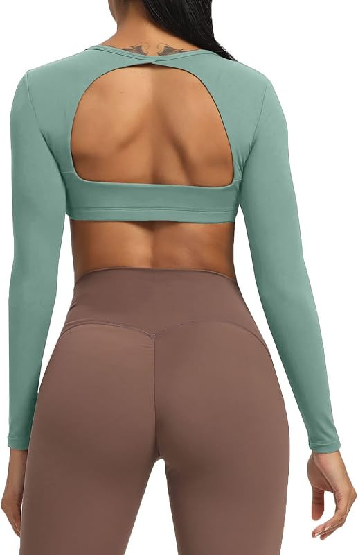 Aoxjox Long Sleeve Crop Tops for Women Clarissa Backless Workout Crop T Shirt Top | Amazon (US)