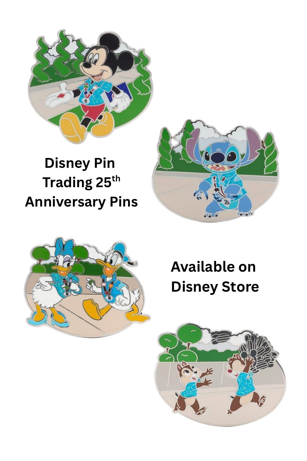 New pins on Disney Store!!! Disney pin trading 25th anniversary pins

Mickey Mouse, Stitch, Donald & Daisy , Chip & Dale

#LTKFamily #LTKKids #LTKTravel