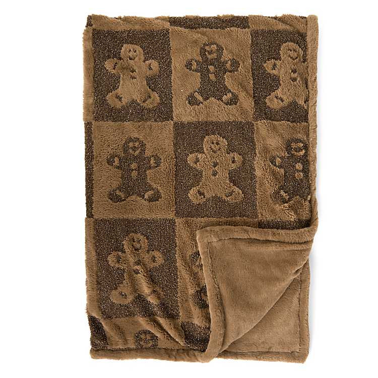 Coffee Debossed Tinsel Gingerbread Faux Fur Throw | Kirklands Home | Kirklands