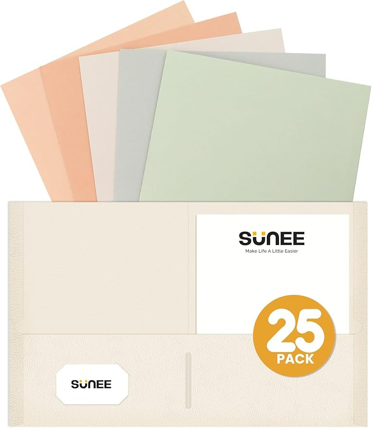SUNEE Folders with Pockets (25 Pack, Pastel Colors), 2 Pocket Folders Fit Letter Size Paper, Pape... | Amazon (US)