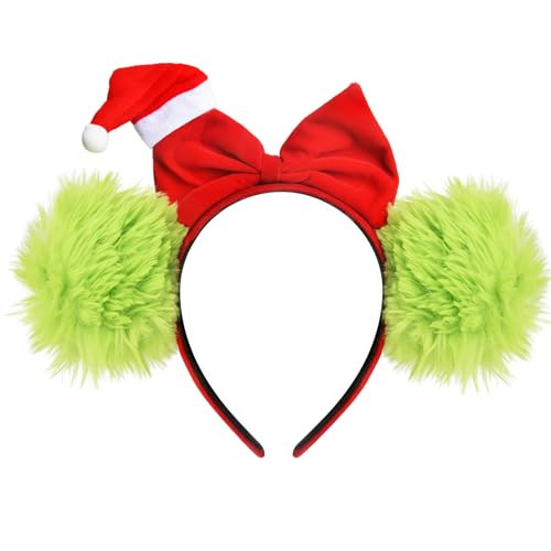 Beinayin Christmas Bow Headband with Green Furry Mouse Ears Headband for Halloween Xmas | Amazon (US)