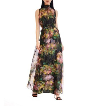 Julia Jordan Tie Mock Neck Organza Satin Overlay Dress | Dillard's | Dillard's