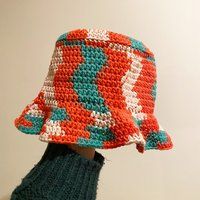 Handmade Psychedelic Crochet Bucket Hat Cotton Sun | Etsy (US)