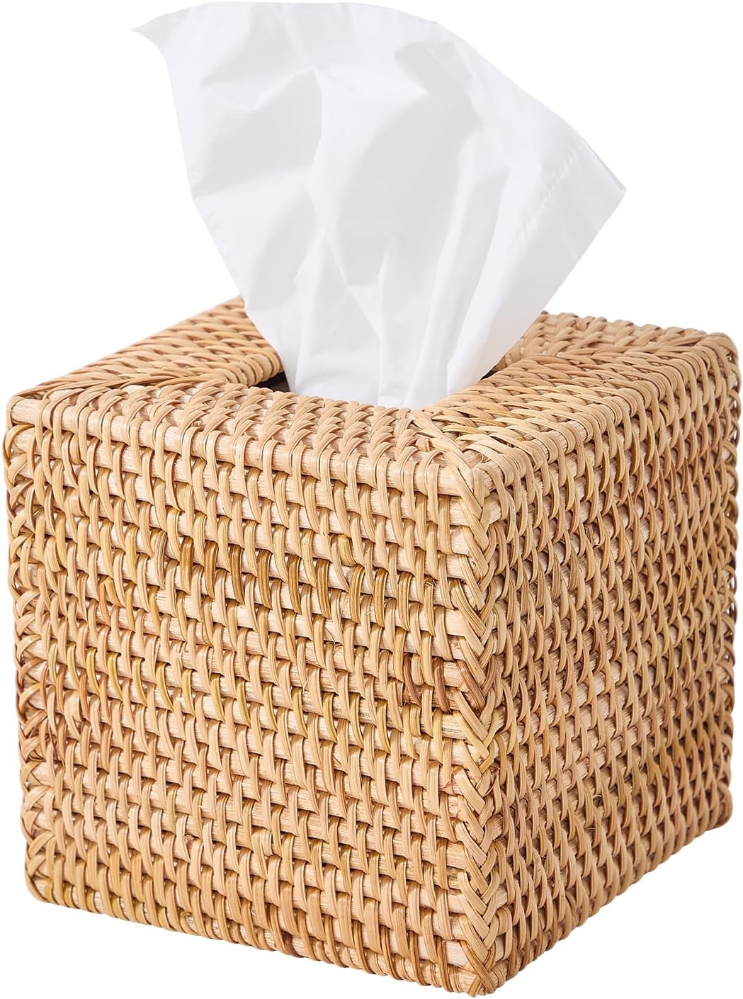 Hand-Woven Rattan Tissue Box Cover, Square Wicker Tissue Holder, Natural Woven Facial Napkin Hold... | Amazon (US)
