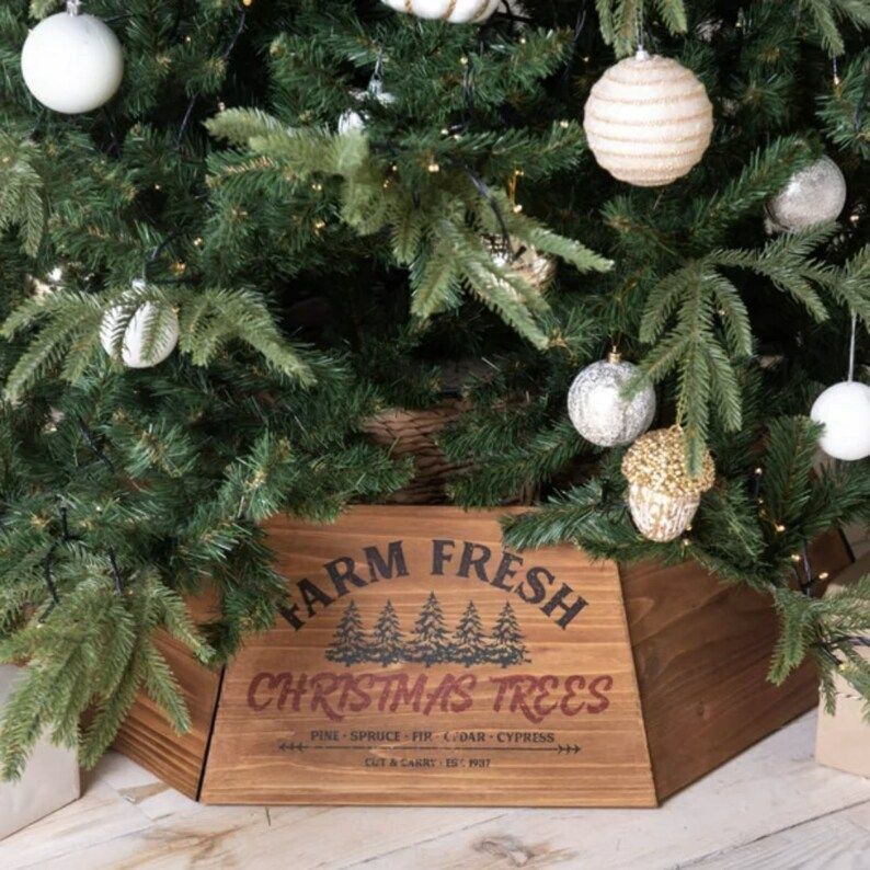 Wooden Tree Collar Box - Christmas Tree Farmhouse Rustic Decor. Vintage Weathered Wood | Etsy (US)