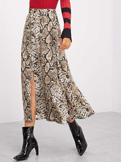 SHEIN Snake Print Split Skirt | SHEIN
