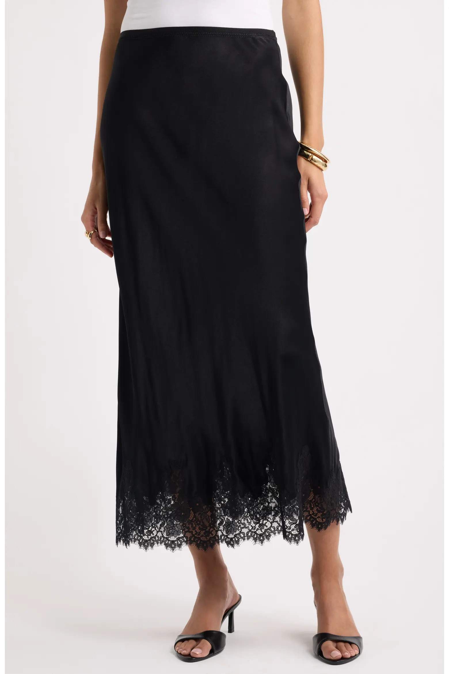 Nordstrom Lace Trim Satin Bias Midi Skirt (Women) | Nordstrom | Nordstrom
