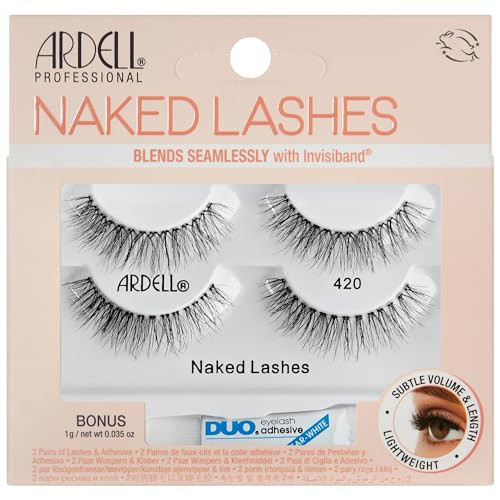 Ardell Naked Lashes 420 - Natural Volume & Lightweight Black Strip Lashes with DUO Lash Glue, Undetectable Lash Enhancement, 2-Packs | Amazon (US)
