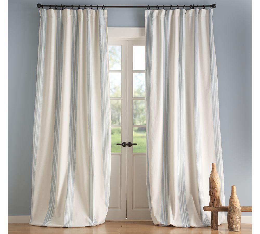 Riviera Striped Linen/Cotton Rod Pocket Curtain | Pottery Barn (US)