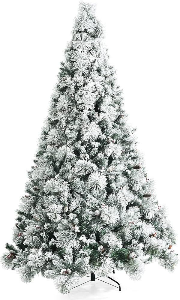 Goplus 8ft Snow Flocked Christmas Tree, Artificial Hinged Xmas Pine Tree w/ 1424 Glitter Branches... | Amazon (CA)