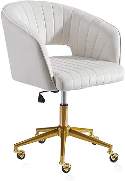 Qtivii Velvet Home Office Chair, Modern Office Chair with Gold Base, Home Office Desk Chair for L... | Amazon (US)