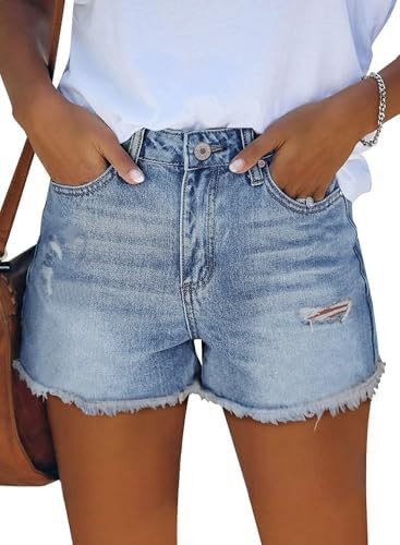 ZOLUCKY Jean Shorts Womens Summer High Waisted Denim Stretchy Ripped with Pockets | Amazon (US)