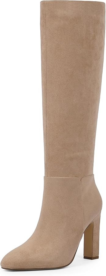 Women Knee High Boots Almond Toe Chunky Block High Heel Side Zipper Long Boots for Women | Amazon (US)