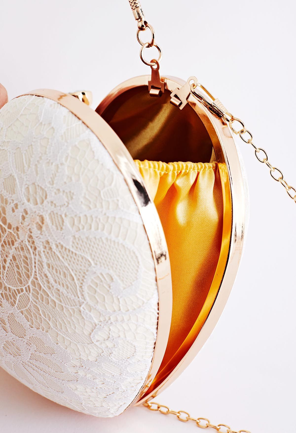 Mysterious Lace Heart Shape Clutch in White | Chicwish