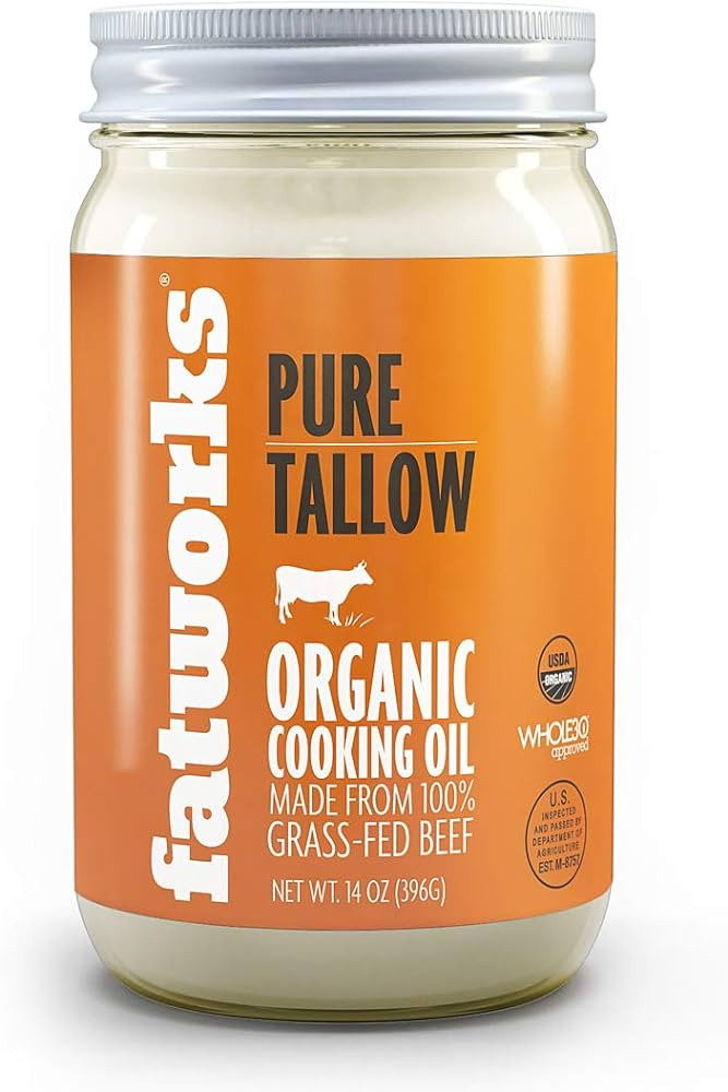 Fatworks Organic Grass-Fed Beef Tallow, Certified Organic Non-Gmo Pasture-Raised Beef Tallow, sou... | Amazon (US)