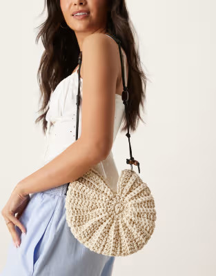 ASOS DESIGN hand crochet ammonite shell crossbody with bead handle in cream | ASOS (Global)