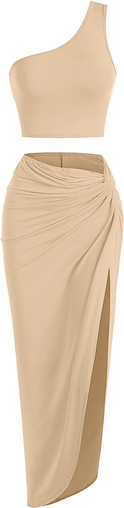 ZAFUL Women’s 2 Pieces Skirt with Crop Tank, High-Slit Twist Skirt Set Bodycon Dress for Party ... | Amazon (US)