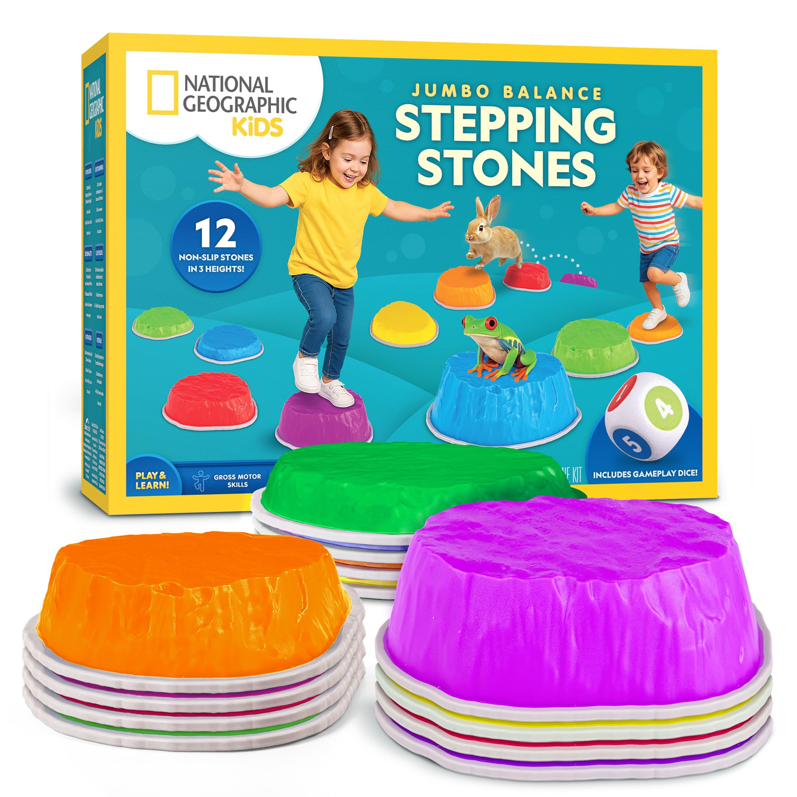 National Geographic Kids Jumbo Balance Stepping Stones – 12 Non-Slip Stepping Stones in 3 Heigh... | Amazon (US)