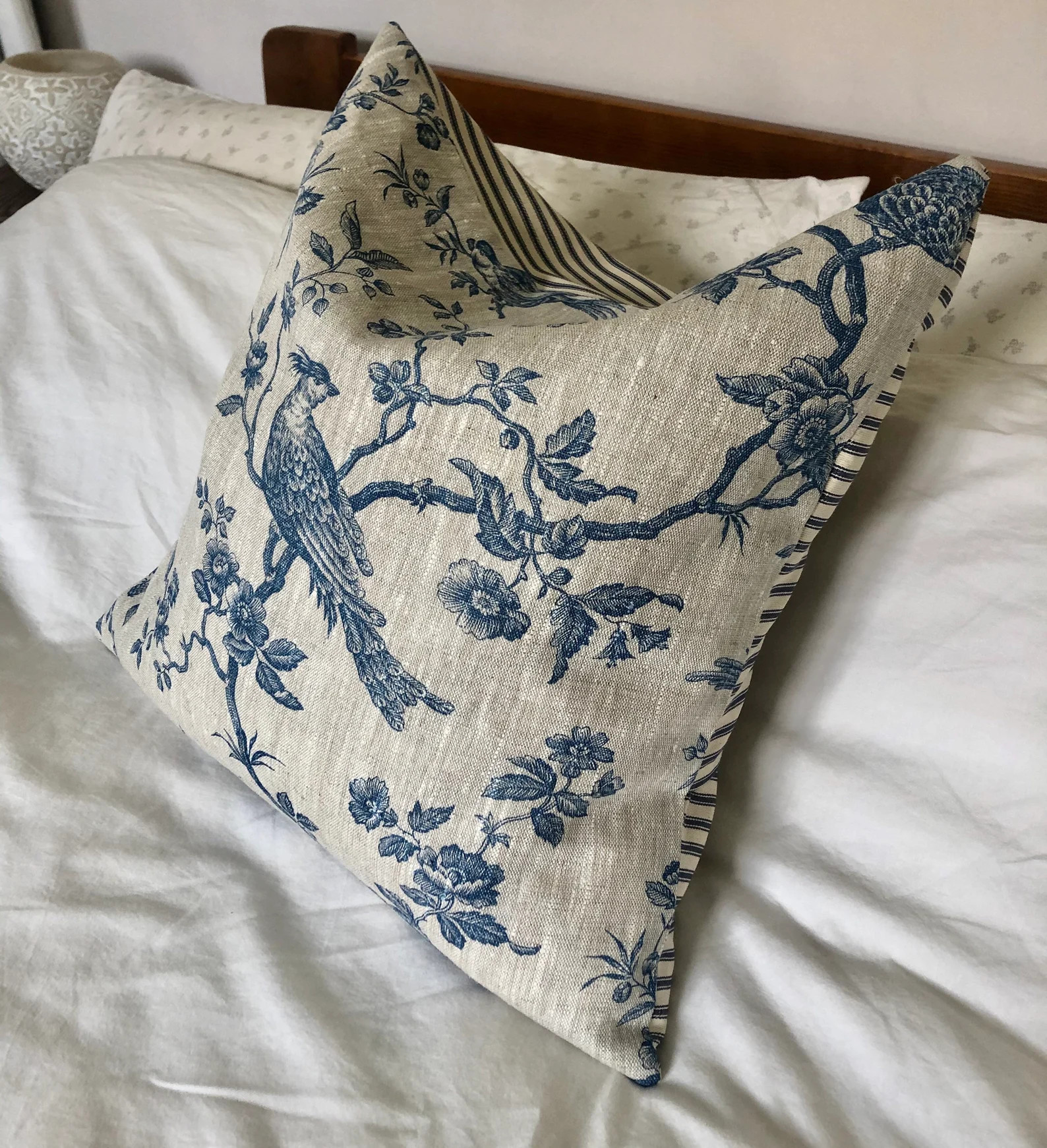 French vintage - vintage linen - linen bedding - Blue toile de jouy - linen cushion cover - blue ... | Etsy (US)