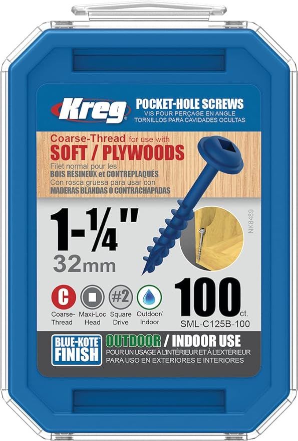 Kreg SML-C125B-100 Blue-Kote Weather Resistant Pocket Screws, 1-1/4-Inch, #8 Coarse Thread, Maxi-... | Amazon (US)
