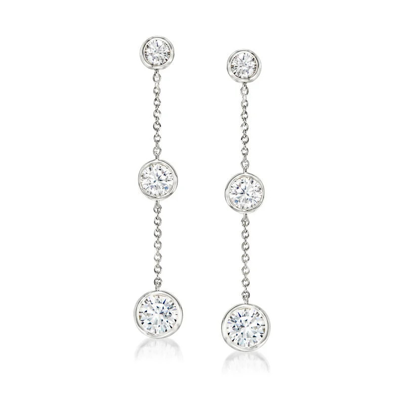2.00 ct. t.w. Bezel-Set CZ Linear Drop Earrings in Sterling Silver | Ross-Simons