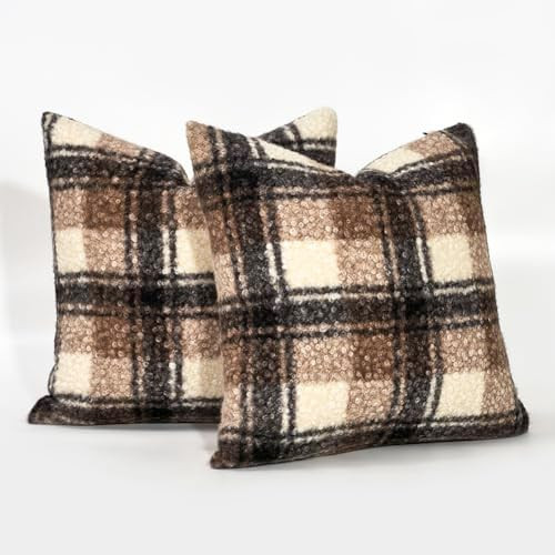 JOJOGOGO Fall Brown Buffalo Plaid Sherpa Pillow Covers 18x18 Set of 2, 18 x 18 Cozy Fluffy Curly ... | Amazon (US)