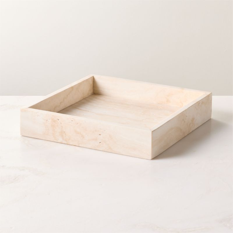 Stack Square Modern White Travertine Serving Tray | CB2 | CB2