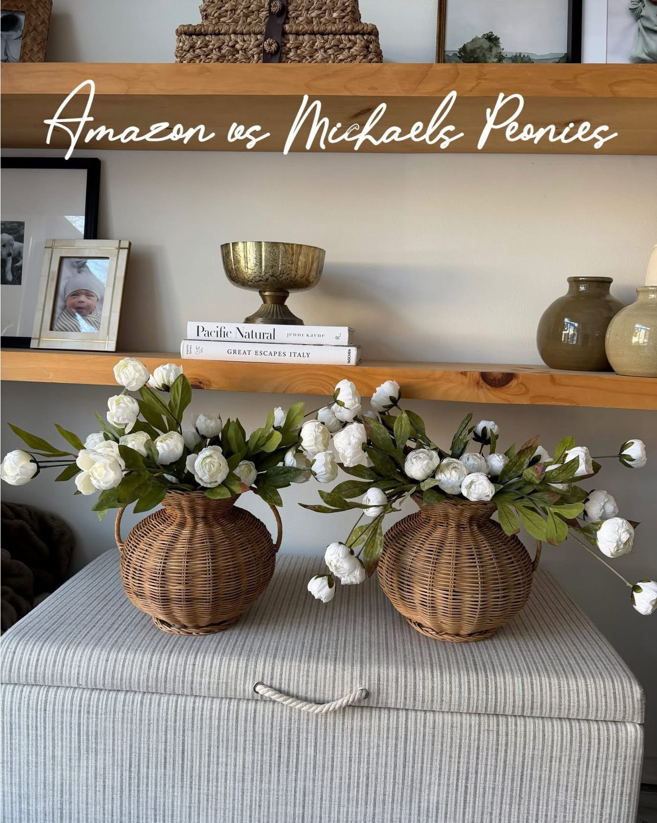 I know so many of you have been wanting the peony stems but get frustrated when they’re always sold out (or sell out immediately when they restock 😅).

I ordered the Amazon version to compare for you… and honestly, I’m way more impressed than I thought I’d be. And yes, I bought another of the same vase so I could do a true side-by-side 😂🤍

My honest review:
• Both stems are the same length
• Amazon came in smaller packaging but were surprisingly more open than my Michael’s
• Amazon petals lean a little more cream than the Michael’s
• Michael’s have slightly more red in the leaves, but both have the same speckled detailing
• Michael’s droop a bit more in the vase, but I think that’s just because I’ve had them over a year

Overall? I would 100% buy the Amazon stems again. They look just as good as the Michael’s, are in stock and come in even more colors! Both vases have 6 stems! 

#LTKSeasonal #LTKHome